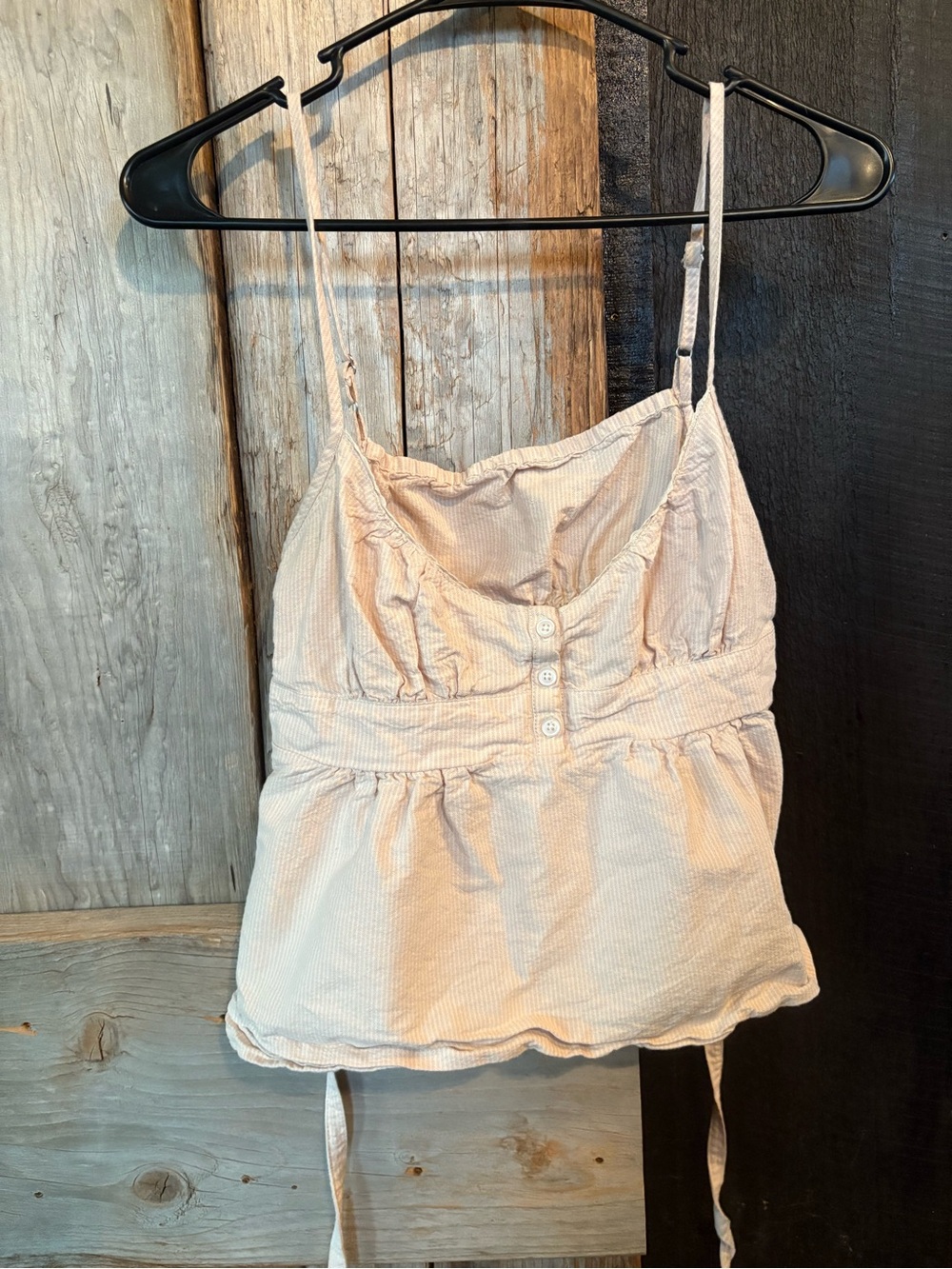Women's Light Pink Seersucker Spaghetti Strap Tank